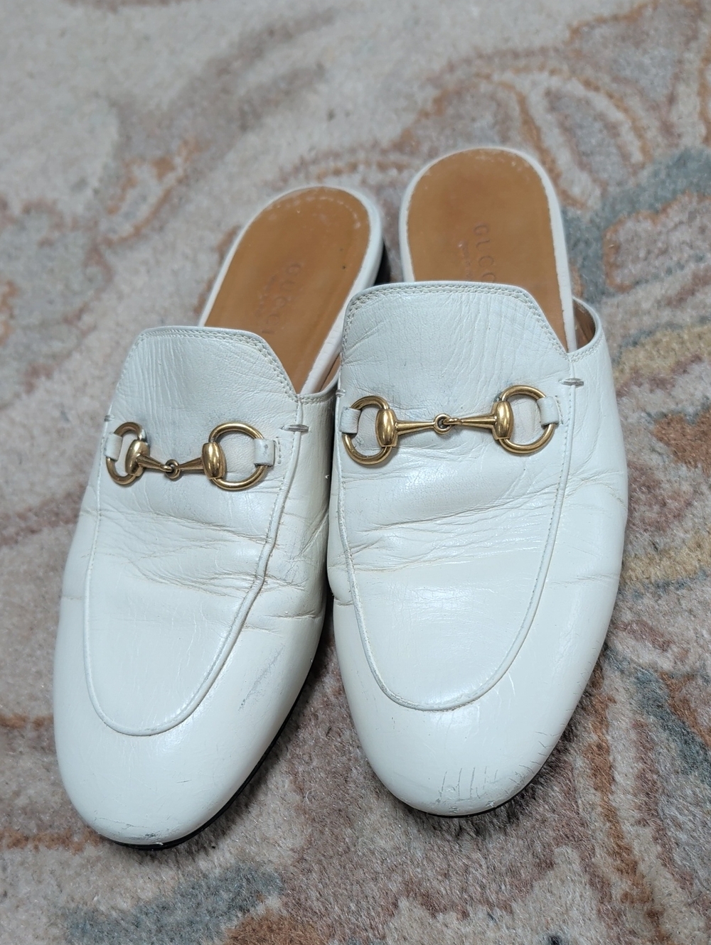 Gucci Princetown White Leather Horsebit Mule Slides